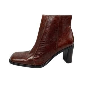 Naturalizer Women's Deep Brown Leather Square Toe Block Heel Ankle Bootie Sz 8M